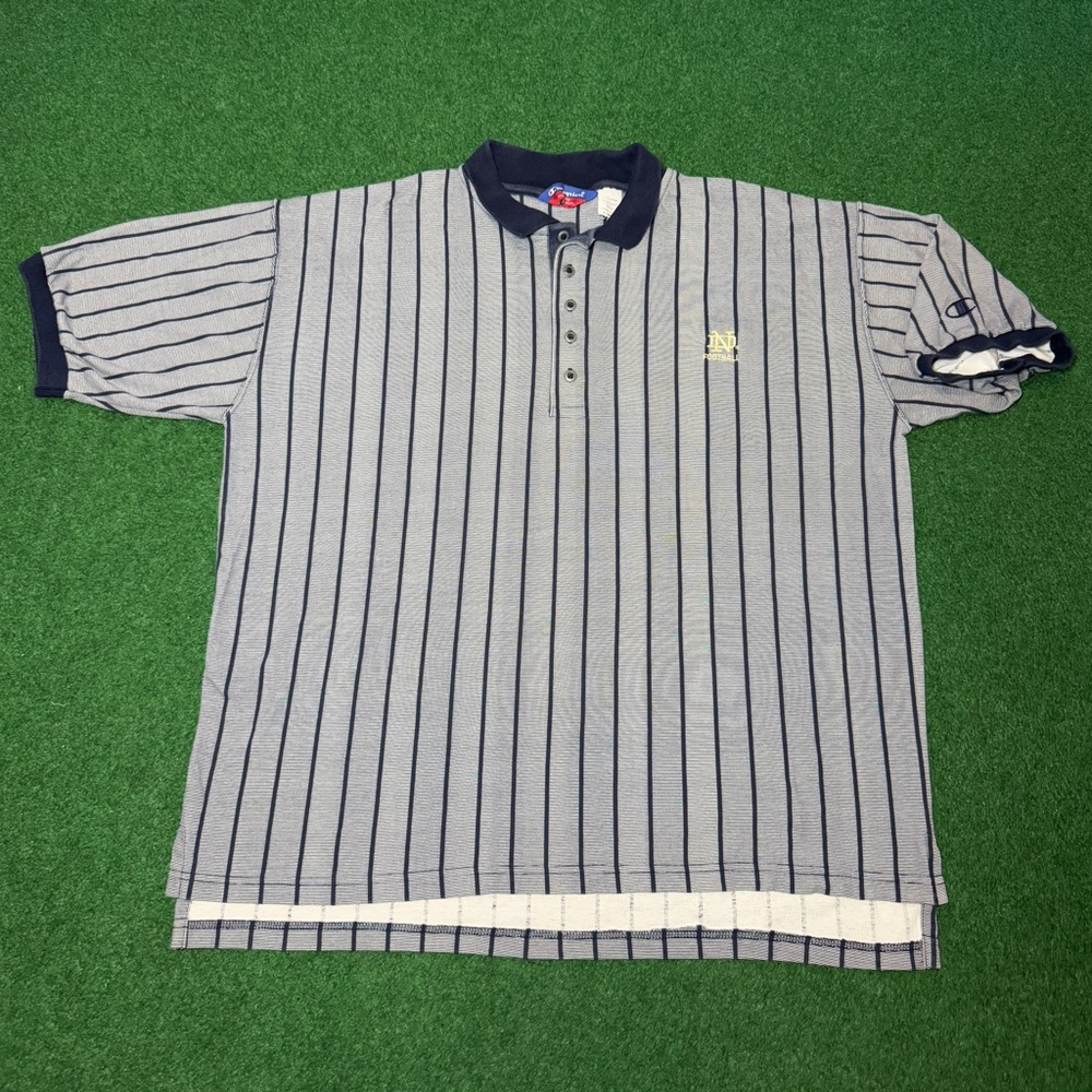 Vintage 90s Notre Dame Fighting Irish Striped Polo, Champion College Preppy (XL)
